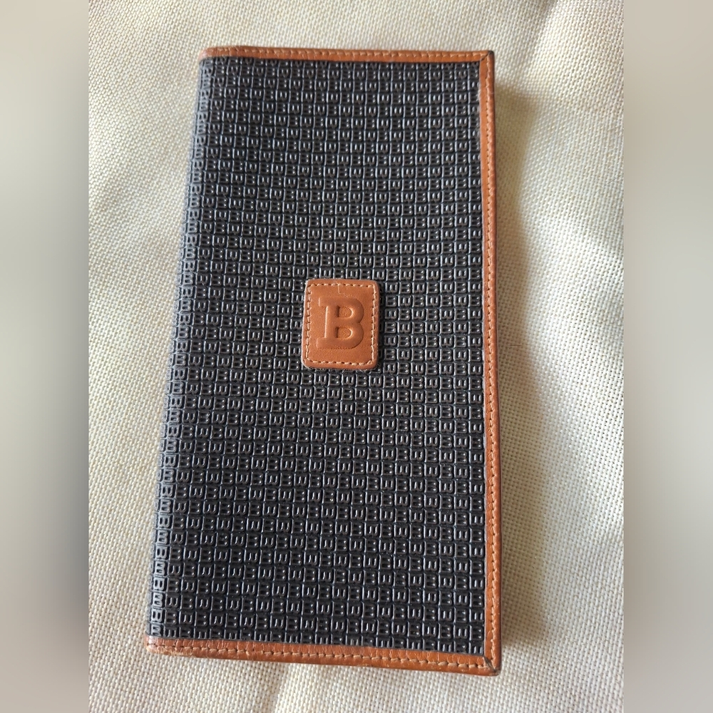 Bally Brown Trim Black Textured Wallet Or Checkbook Holder